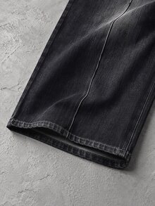 NEON BLANC Men's Wide Leg Loose Casual Grunge Baggy Versatile Denim Jeans With Pockets Dinner Work Black Summer, Baggy, Streetwear, Vintage, Y2K, Barrel Wide Leg Denim Jeans, Washed Distressed Jeans - Black - View 4