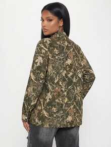 SHEIN Gowayae Blus Wanita Lengan Panjang Longgar dengan Kancing Depan dan Kerah Motif Kamuflase Pohon Kasual - MultiWarna - View 2