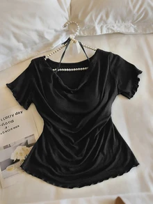 Resyla Women's Summer Casual Solid Color Cowl Neck T-Shirt And Pants 2 Pieces Set - Multicolor - View 3