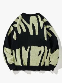 Manfinity Hypemode Men's Letter Print Casual Daily Wear Long Sleeve Sweater - Black - View 3