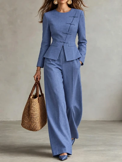 Breezaya Moda Urbana Elegante Novo Conjunto de 2 Peças Azul para Mulheres Adequado para Uso Diário, Casamento, Festa Noturna, Deslocamento Diário, Festa de Formatura, Eventos de Feriado, Férias, Encontro, Festa, Halloween, Natal, Ano Novo, Ação de Graças, Casamento