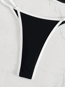 Costavie Women's Vacation Beach Colorblock Trim Swimwear Set - Black - View 6