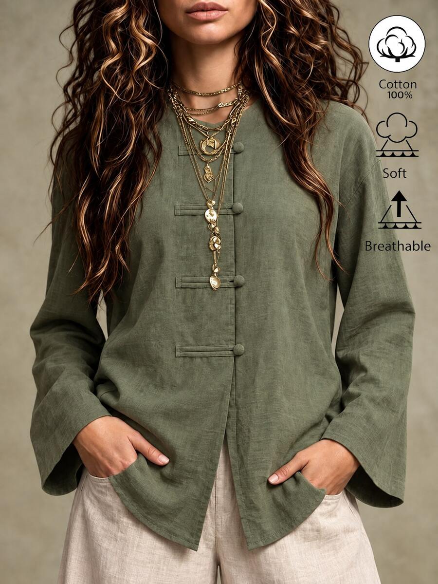 Breezaya Solid Button Front Blouse