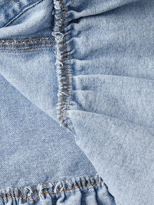 EMERY ROSE Plus Size Women's Single-Breasted Ruffle Cuff Frayed Denim Jacket - Blue - View 6