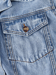 EMERY ROSE Plus Size Women's Single-Breasted Ruffle Cuff Frayed Denim Jacket - Blue - View 5