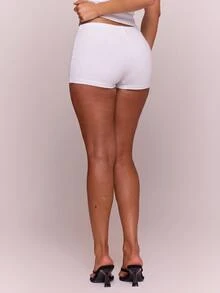 MUSERA ESSENTIALS Cotton Blended Fitted Micro Mini Shorts Spring Summer Holiday Everyday Cute Daily Basics Simple Essential - White - View 5