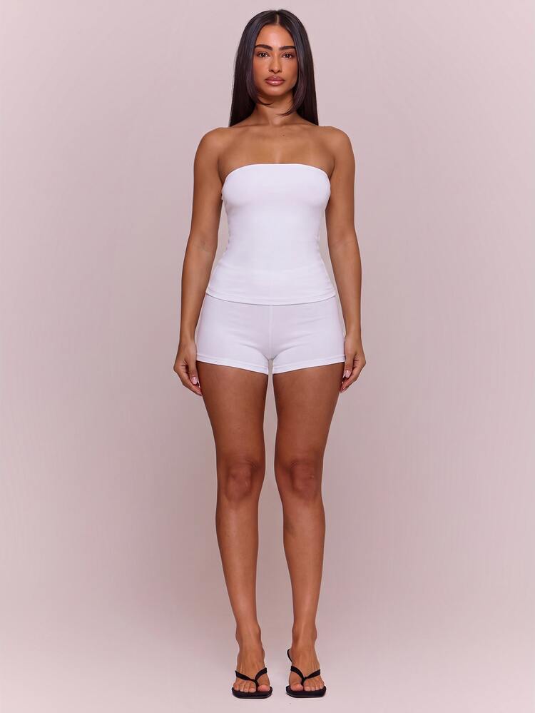 MUSERA ESSENTIALS Cotton Blended Fitted Micro Mini Shorts Spring Summer Holiday Everyday Cute Daily Basics Simple Essential - White - View 2
