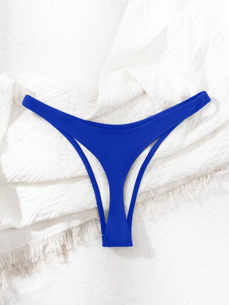 Swim Basics Solid Color Sexy Bikini Bottom Seamless Thong Summer - Royal Blue - View 3