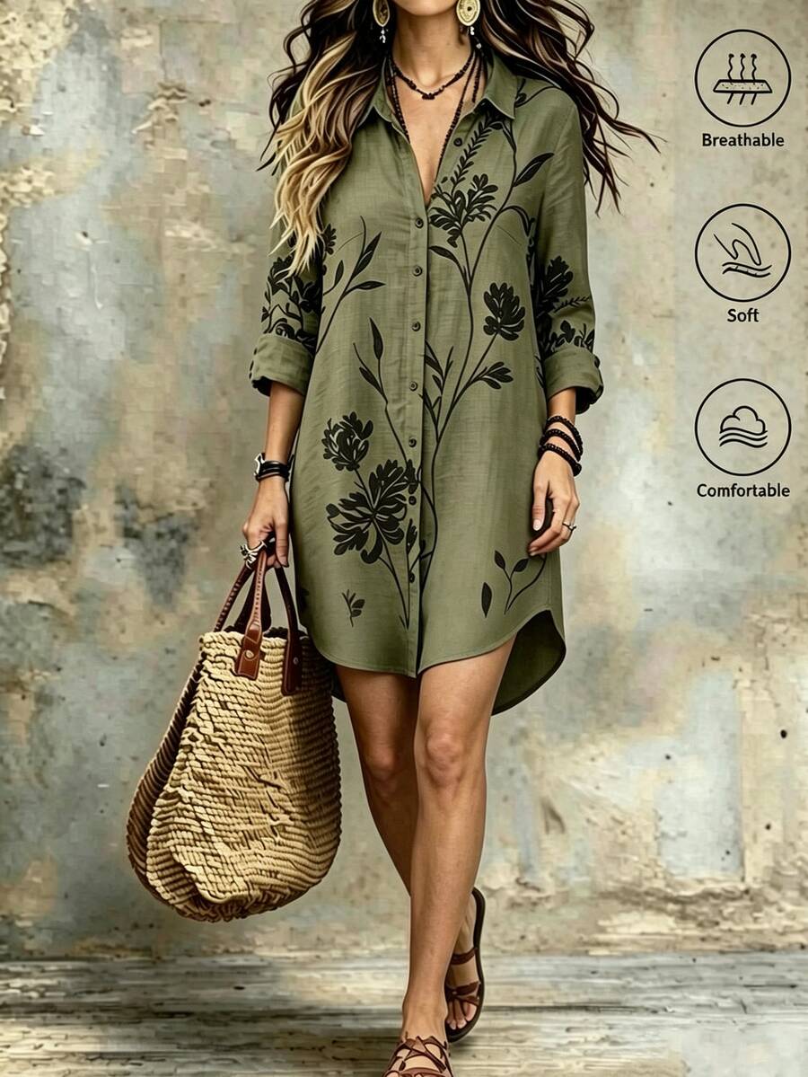 Bytebia Bytebia Women's Single-Breasted Full Floral Print Long Sleeve Fashionable Comfortable Blouse - Multicolor - View 1