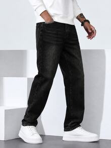 QuarKem Men's Casual Simple Front Button Pocket Denim Jeans, Everyday Wear - Black - View 5
