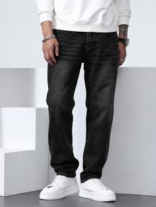QuarKem Men's Casual Simple Front Button Pocket Denim Jeans, Everyday Wear - Black - View 4