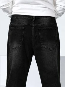 QuarKem Men's Casual Simple Front Button Pocket Denim Jeans, Everyday Wear - Black - View 7