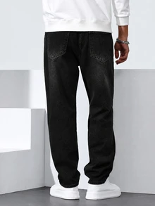 QuarKem Men's Casual Simple Front Button Pocket Denim Jeans, Everyday Wear - Black - View 2