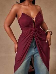 Radiana Curve Plus Size Women's Spring&Summer Strapless Soft Flowing Cinched Waist Women Top Perfect For Summer Spring-Break Trips Cruises Beach Weekends Vacations Parties Date Nights Weddings Proms Banquets Birthdays Carnivals Festivals And Other Holiday Events. - Burgundy - View 7