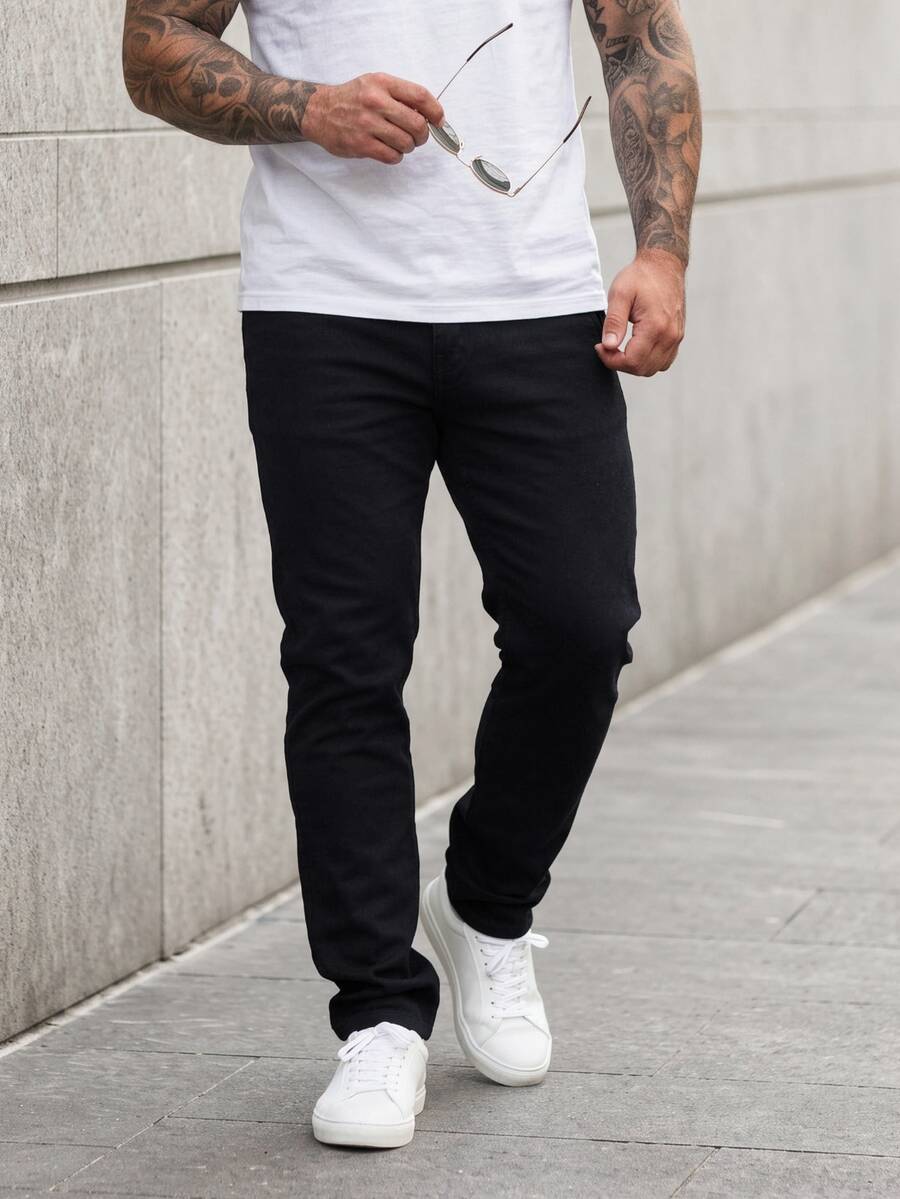 EGENSIO Men's Plus Size Solid Color Jeans, Plain Slim Fit Long Black Dark Washed Cargo For Husband, Boyfriend Gifts Hang Commute Work Vacation - Black - View 1