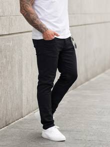 EGENSIO Men's Plus Size Solid Color Jeans, Plain Slim Fit Long Black Dark Washed Cargo For Husband, Boyfriend Gifts Hang Commute Work Vacation - Black - View 3