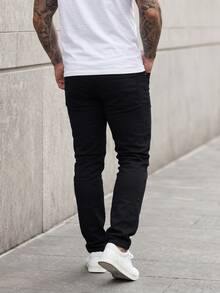 EGENSIO Men's Plus Size Solid Color Jeans, Plain Slim Fit Long Black Dark Washed Cargo For Husband, Boyfriend Gifts Hang Commute Work Vacation - Black - View 2