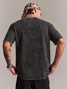 CRAVYNX Plus Size Washed Effect Pattern Graphic T-Shirt, Lady Liberty Print, Short Sleeve, For Daily Wear, Street, Travel, Suitable For Men And Women - Black - View 3
