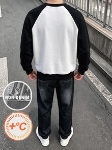 男孩大童「丹寧效果」黑白圓領數位印花長袖衛衣套裝，附丹寧效果長褲，適合秋冬室內外穿著 - 彩色 - 查看 2