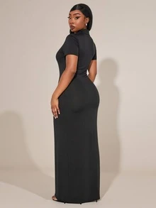 Radiana Plus Size Summer Elegant Sexy Solid Color Slim Fit Dress Date Night Black - Black - View 2