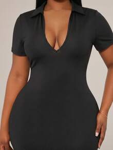 Radiana Plus Size Summer Elegant Sexy Solid Color Slim Fit Dress Date Night Black - Black - View 5