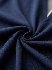 SHEIN Cottnline Women's Navy Contrast Trim Belted Long Sleeve Robe Nightwear - Navy Blue - View 9