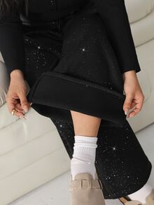 Solflare Plus Size Women's Drawstring Waist Shiny Wide Leg Sweatpants - Black - View 7