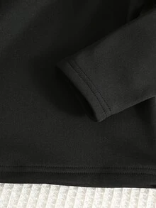 SHEIN Kids Young Boy Solid Black Fleece Lined Comfortable Minimalist Crew Neck Long Sleeve Long Pants Base Layer 2pcs Set Autumn/Winter,Y2k,Holiday,Birthday - Black - View 4