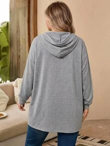 Rosumi Plus Size Women Solid Color Drawstring Hooded Casual Soft Form Traditional Daily Vacation Formal T-Shirt Kelly Green Autumn Fall Formal Beach Vacation - Grey - View 5