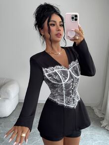 Elenzga 女款黑白西裝外套，商務蕾絲優雅風，通勤上班、辦公室、晚宴派對穿搭，夏季外套 - 黑色 - 查看 6