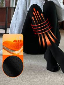 Dazy Kids Tween Girl Solid Color Warm Leggings With Socks - Black - View 1