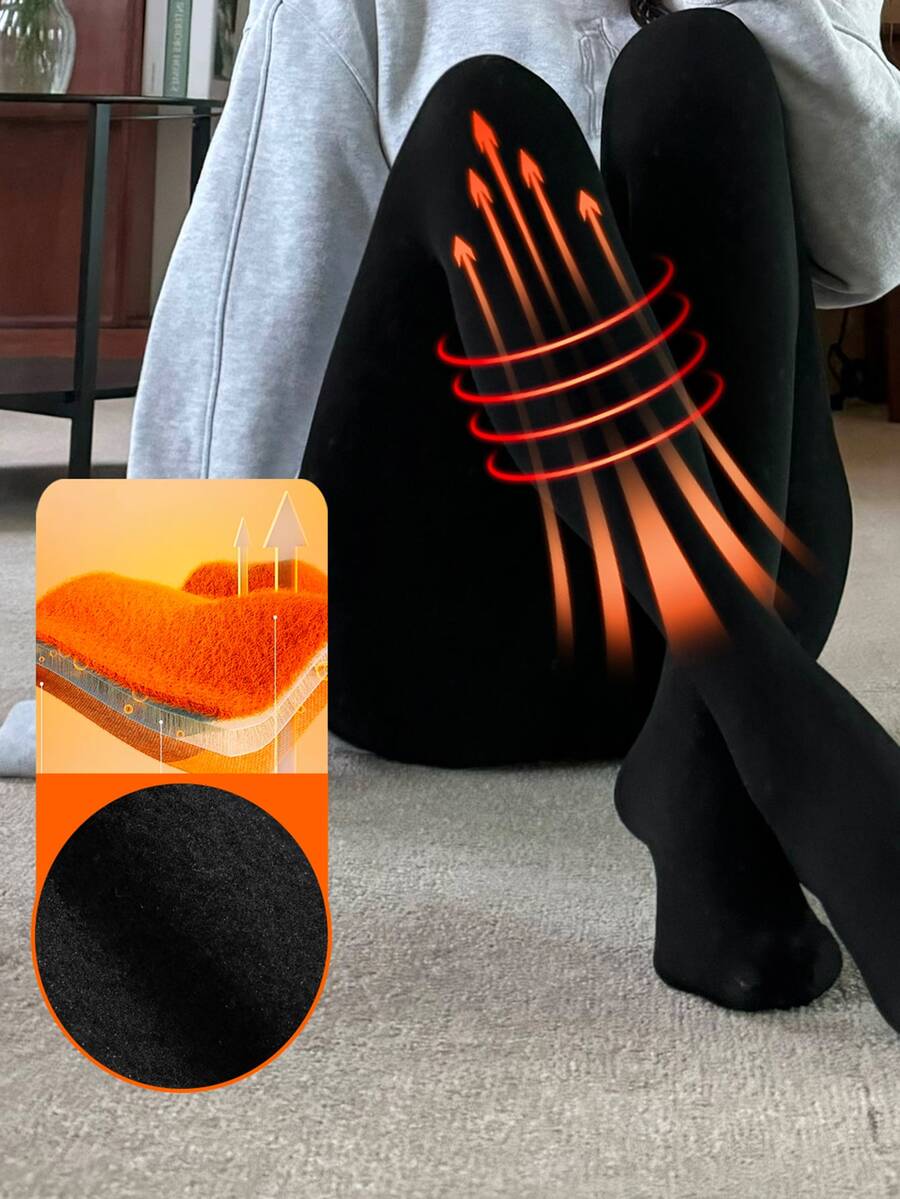 Dazy Kids Tween Girl Solid Color Warm Leggings With Socks - Black - View 1