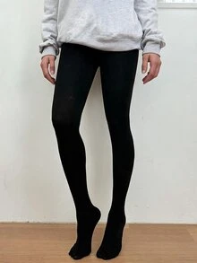 Dazy Kids Tween Girl Solid Color Warm Leggings With Socks - Black - View 2