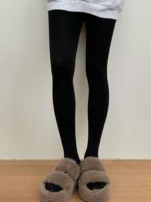 Dazy Kids Tween Girl Solid Color Warm Leggings With Socks - Black - View 4