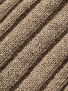 DAZY Solid Color Fitted Ribbed V-Neck Long Sleeve Casual Vacation Korean Style Autumn/Winter Pullover Knit Sweater For Women - Khaki - View 8