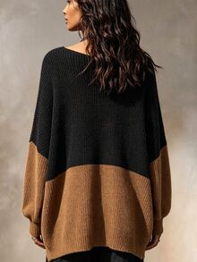 LUMIGAL Women's Vintage Colorblock Long Sleeve Fashion Knit Top - Black - View 3