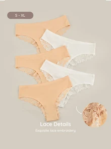 Bralution Set Celana Dalam Segitiga Wanita Polos dengan Motif Renda dan Patchwork yang Nyaman untuk Penggunaan Sehari-hari - MultiWarna - View 9