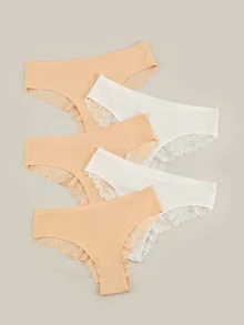 Bralution Set Celana Dalam Segitiga Wanita Polos dengan Motif Renda dan Patchwork yang Nyaman untuk Penggunaan Sehari-hari - MultiWarna - View 10