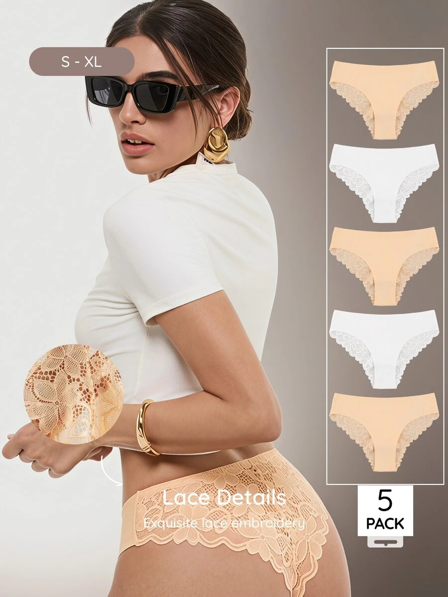 Bralution Set Celana Dalam Segitiga Wanita Polos dengan Motif Renda dan Patchwork yang Nyaman untuk Penggunaan Sehari-hari - MultiWarna - View 1