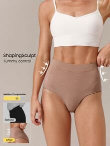 GLOWMODE ShapingSculpt High-Rise Seamless Briefs With Anti-Roll Down Design & Tummy Control Compression Daily Active Casual Wear - Apricot - View 1