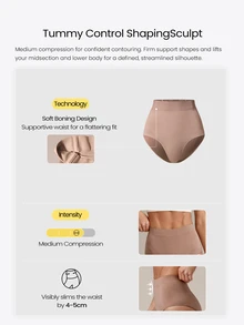 GLOWMODE ShapingSculpt High-Rise Seamless Briefs With Anti-Roll Down Design & Tummy Control Compression Daily Active Casual Wear - Apricot - View 2