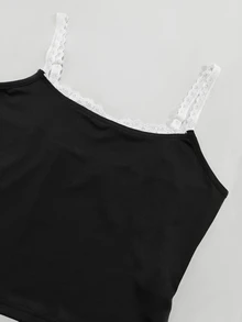 Cévolie Women's Contrast Lace Contrast Color Fitted Elegant Camisole - Black - View 5
