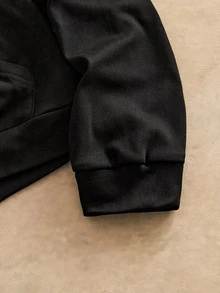 GETOML American Style Black Fluffy Collar Sweatshirt, Niche Design Slim Fit Short Sweatshirt Hoodie, For Fall Winter - Black - View 5