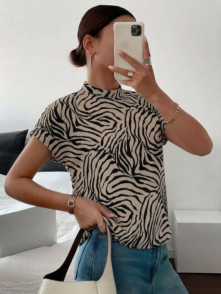 SHEIN Essnce Leopard Shirt Women's Summer Commuting Leopard Print Wide Strap Shirt