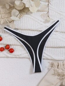 Swim Basics Women's Summer Beach Trim Sexy Bikini Bottom - Black and White - View 3