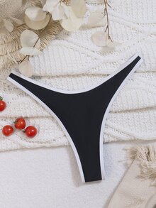 Swim Basics Women's Summer Beach Trim Sexy Bikini Bottom - Black and White - View 4