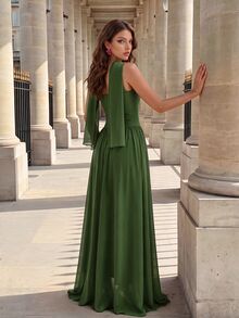 Modelyn Women's Solid Color Rhinestone Decor Strapless Elegant Formal Evening Gown (Heavy Embellishment) - Army Green - View 3