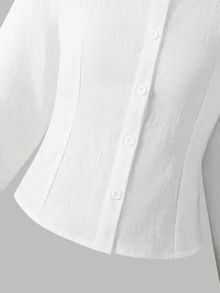 SHEIN 兒童青少年女孩純色休閒百搭日常穿著襯衫 - 白色 - 查看 5