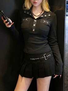 FRIFUL Women's Solid Color Casual Versatile Daily Wear Long Sleeve T-Shirt - Black - View 2