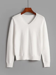 SHEIN LUNE Women's Casual Versatile White V-Neck Sweater, Autumn/Winter Fall Cloth For Women - White - View 3